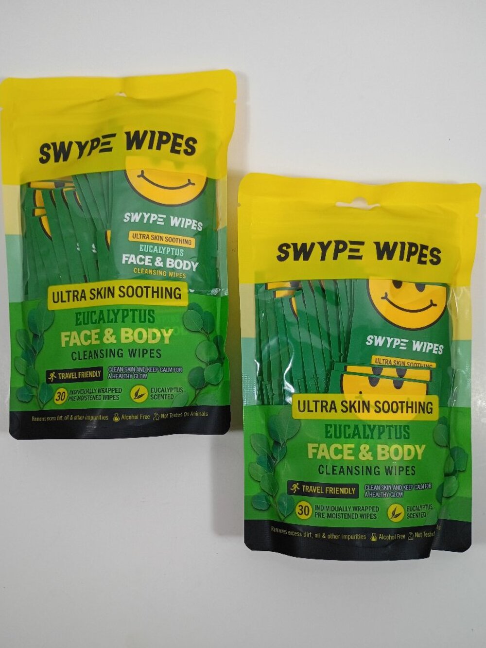 SET OF 2 SWYPE Eucalyptus Face/Body Wipes 60ct Total Individually Wrapped